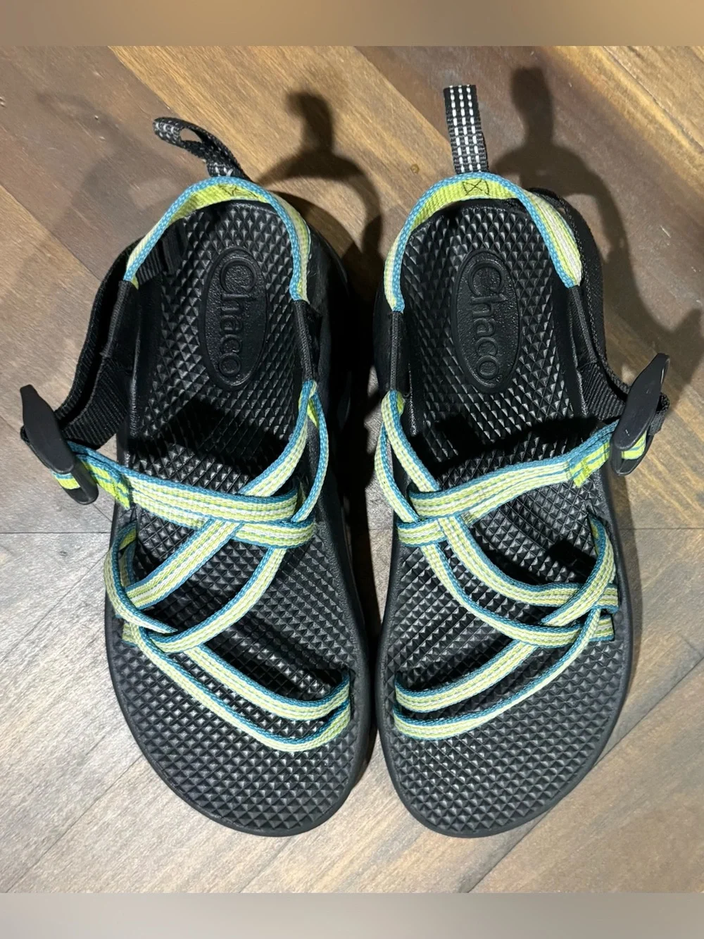 Chaco Blue & Green Strappy Water Sandals Youth 3Y